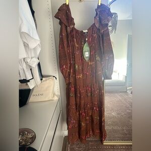 FARM Rio Vibrant Brown Dress with Floral Accents